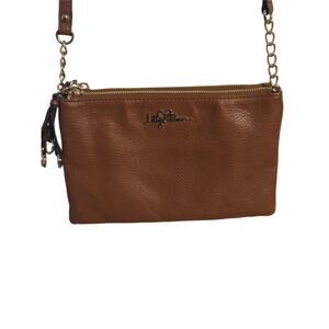 Libby Edelman Brown Pebbled Crossbody Bag Gold Hardware, Zipper Tassel